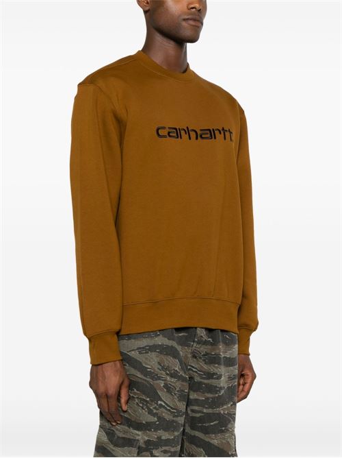 Felpa marrone di CARHARTT WIP caratterizzata da logo frontale, maniche lunghe e girocollo. CARHARTT WIP | I0305463CEXX